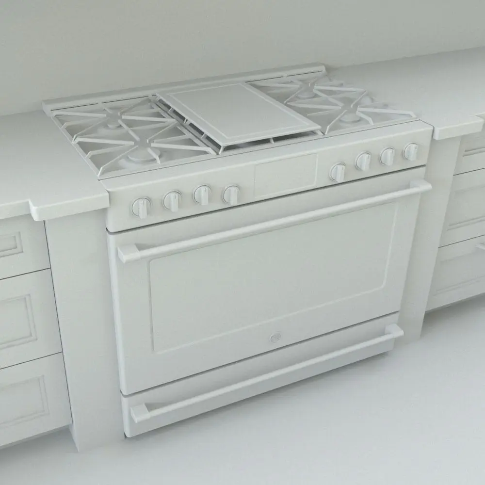 Gas Stove Close-Up in Revit Kitchen Detailed close-up of the gas stove in the traditional Revit kitchen family.