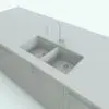 Close-up of the sink and faucet in the kitchen island
