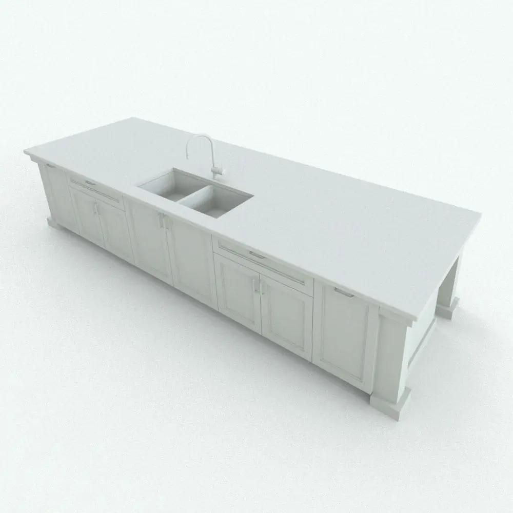 Kitchen Island AO Render Ambient occlusion (AO) render of the kitchen island, highlighting its structure and design.