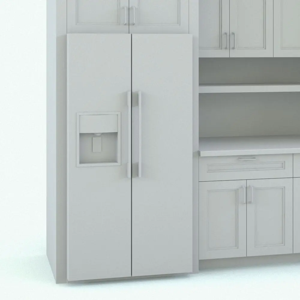 Close-Up of the Revit file Refrigerator with water dispenser. Close-up of the Revit file refrigerator, showcasing its detailed design and water-ice dispenser.