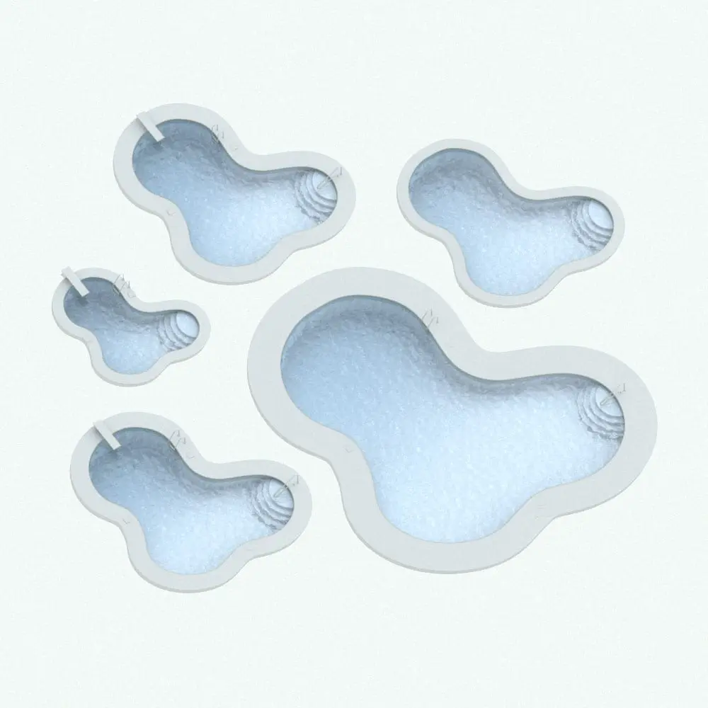 Revit Family / 3D Model - Ameba 3 Curves Pool Variations Double Ameba Revit Swimming Pool Family in different sizes to showcase its parametric nature.