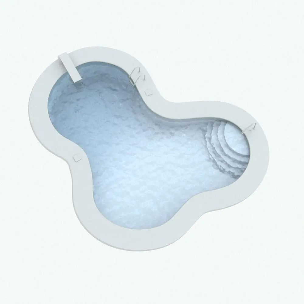 Revit Family / 3D Model - Ameba 3 Curves Pool Perspective Double Ameba Revit Swimming Pool Family rendered in ambient occlusion style.