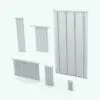 Window Blinds Decoration Revit Family rendered in ambient occlusion mode and displayed in multiple sizes to showcase its parametric behavior.