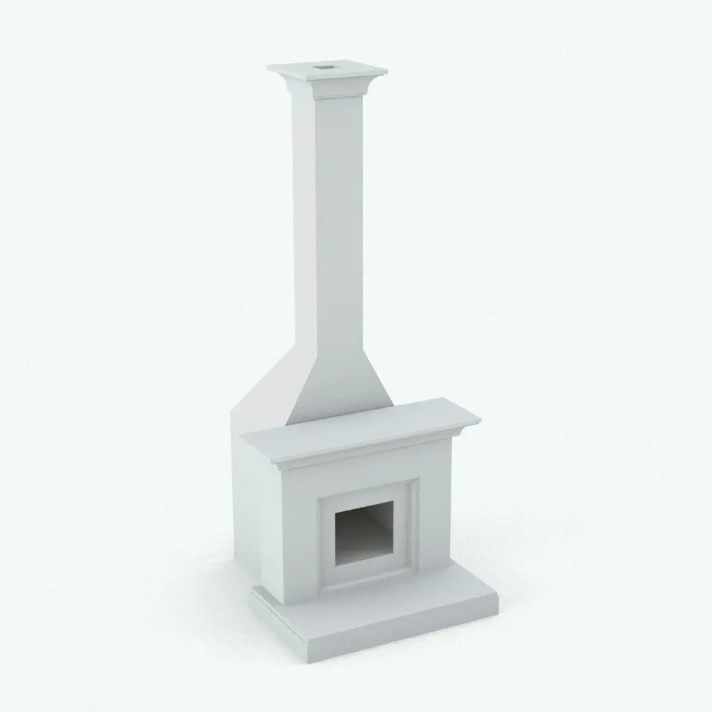 Revit Family / 3D Model - Classic Fireplace Perspective Full Fireplace and chimney rendered in ambient occlusion mode.
