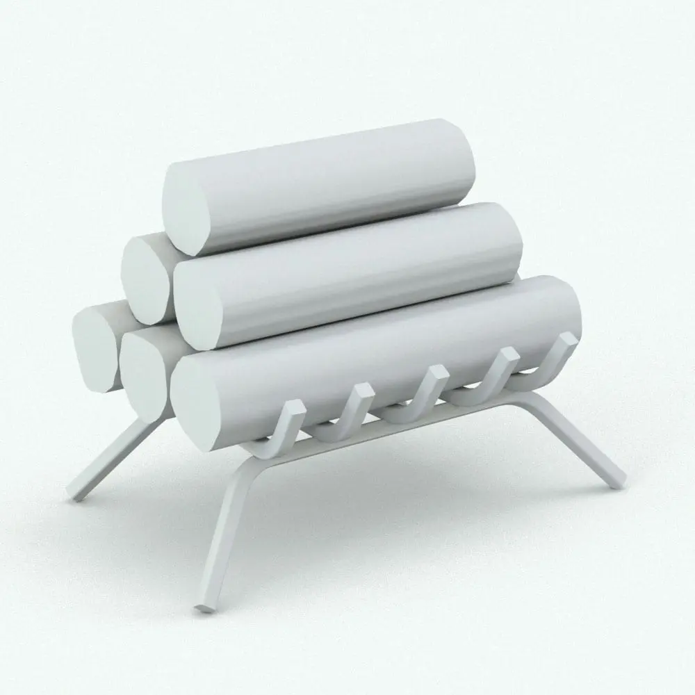 Revit Family / 3D Model - Classic Fireplace Perspective Grate With Logs Log grate Revit family rendered in ambient occlusion style.