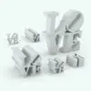 LOVE Font Revit Sculpture Family in different sizes and positions to highlight its parametric flexibility.