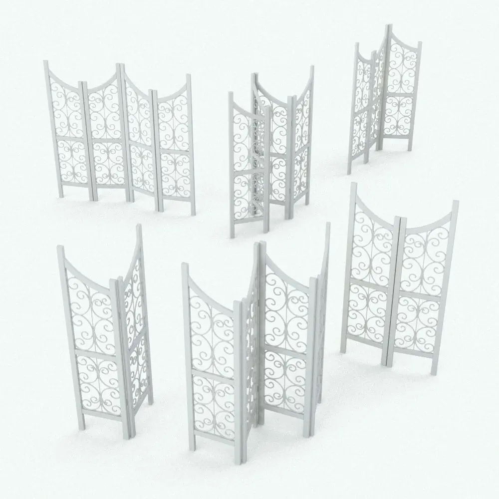 Revit Family / 3D Model - Ironwork Space Divider Variations Wall partition in different angle arrangements and different panel numbers to show it's parametric flexibility.