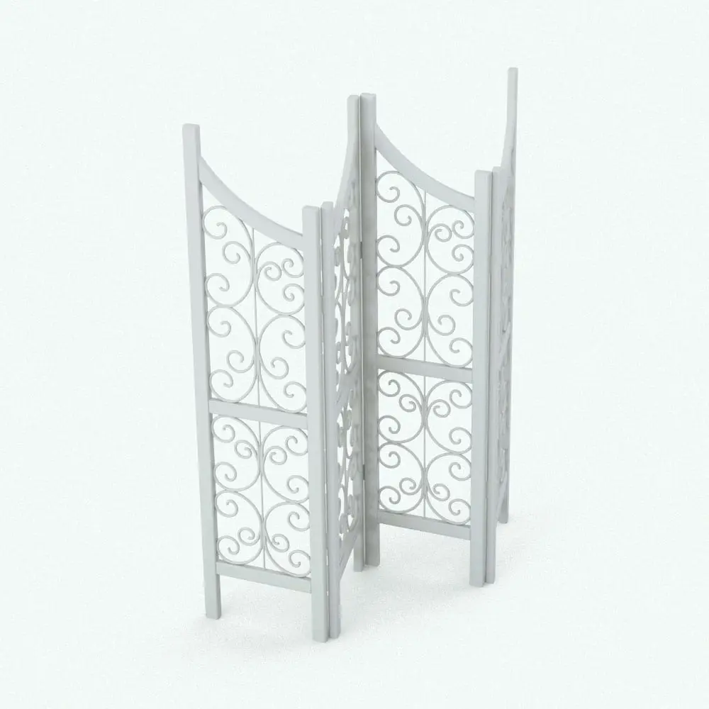 Revit Family / 3D Model - Ironwork Space Divider Perspective Ironwork Folding Partition Revit Family rendered in ambient occlusion mode to see all the details better.