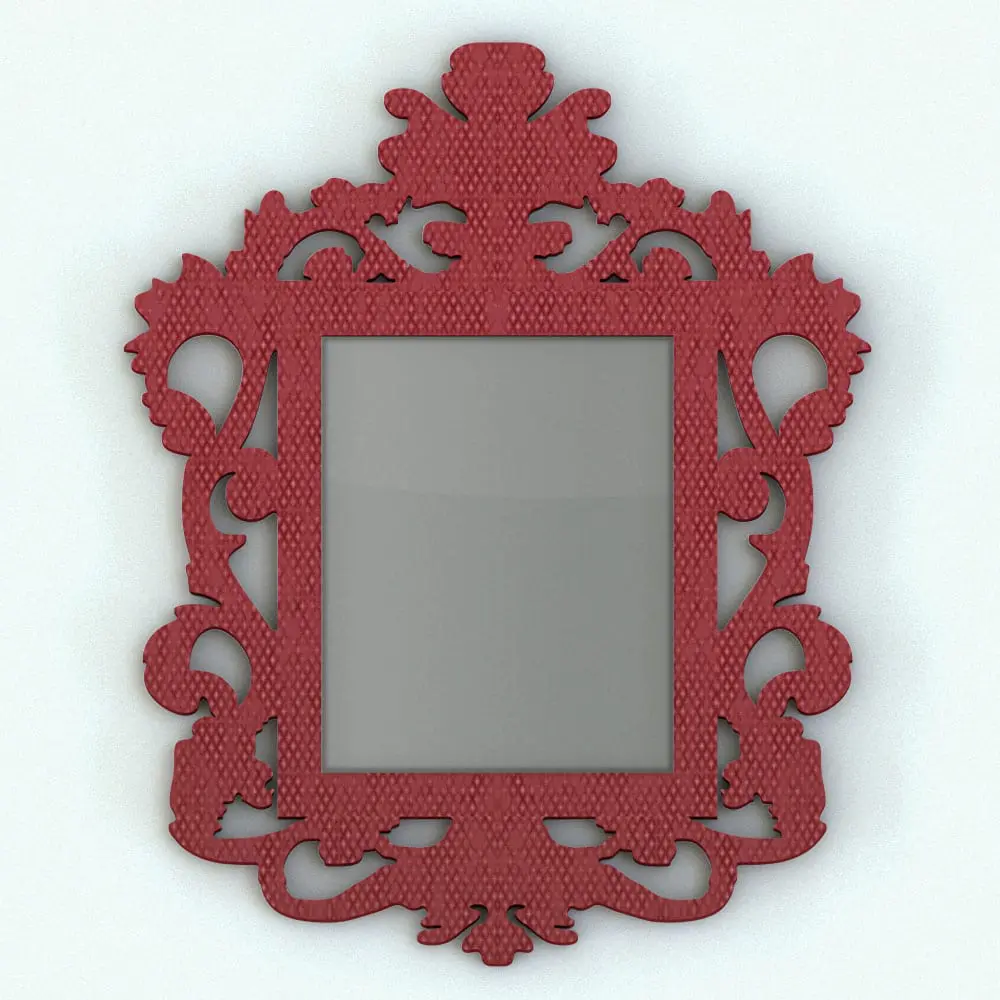 Revit Family / 3D Model - Wall Modern Baroque Frame Color Rendered in Revit Baroque wall decoration Revit family frame rendered in bright red. This main area of the frame can either be mirror or a painting depending on the material you select.