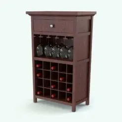 Standing Wine Rack Revit Family With Drawer rendered in cherry wood color. This Revit family includes wine glasses and wine bottles separately so you can place them in any arrangement you want.