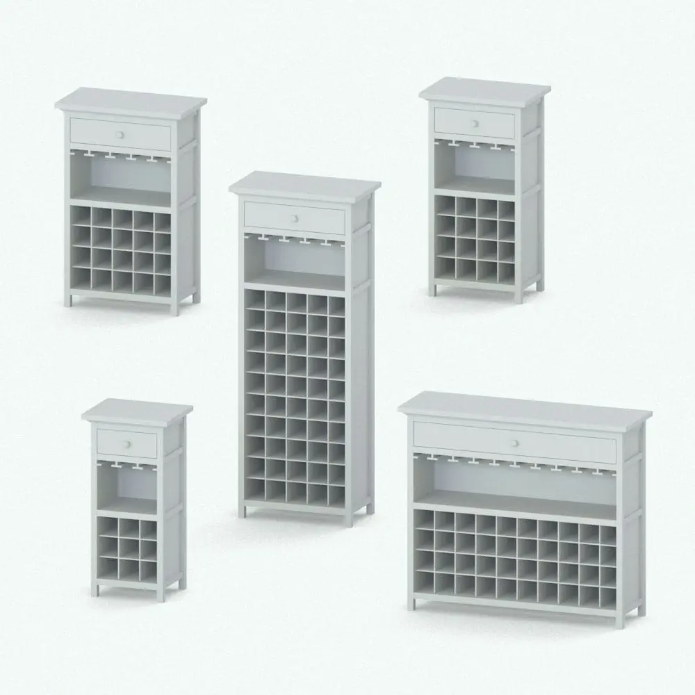 Revit Family / 3D Model - Wine Bar With Drawer Variations Standing Wine Rack Revit Family With Drawer in different parametric sizes.