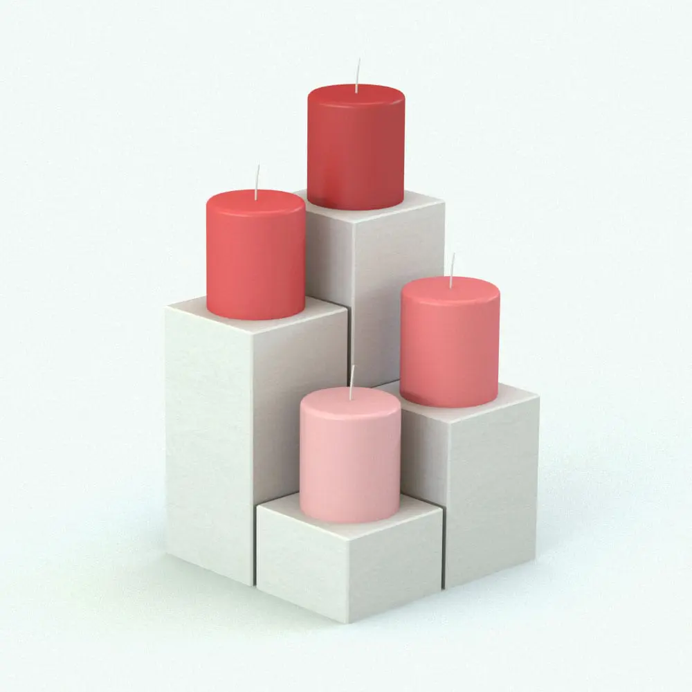 Revit Family / 3D Model - Candle Holder Blocks Rendered in Revit Candle Blocks Decoration Revit Family rendered in Revit with red and pink hues. This family is fully parametric and easy to use.