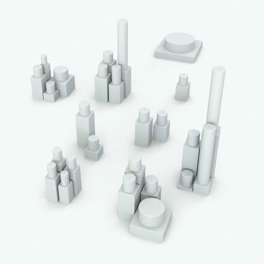 Revit Family / 3D Model - Candle Holder Blocks Variations Candle Blocks Decoration Revit Family in different sizes and configurations to showcase its parametric nature.