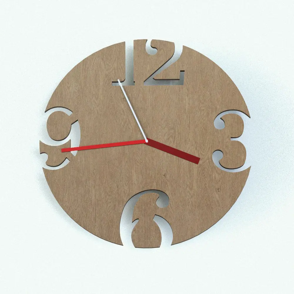 Revit Family / 3D Model - Clock With Number Holes Rendered in Revit Carved Numbers Wall Clock Revit Family rendered in a light wood material and red hands. Fully parametric and easy to use, this decoration Revit family is ideal to add a touch of refinement to your projects.