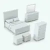 Dark Wood Classic Revit Bed and Set of Bedroom Furniture rendered in ambient occlusion.