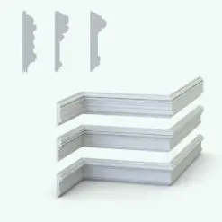 Customizable Revit Wall Sweep Families - Chair Rails Pack 1 in cross-section and 3D both rendered in ambient occlusion mode.