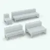 Modular sofa Revit family size variations. Rendered in ambient occlusion.