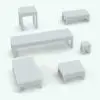 Ottoman Revit family in different parametric sizes. Rendered in AO.