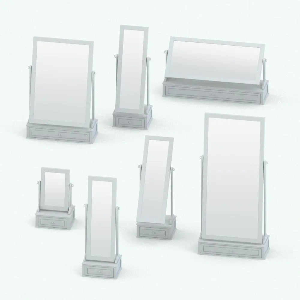 Revit Family / 3D Model - Standing Mirror With Drawer Variations Standing Revit Mirror Family With Drawer size variations to showcase its parametric flexibility.