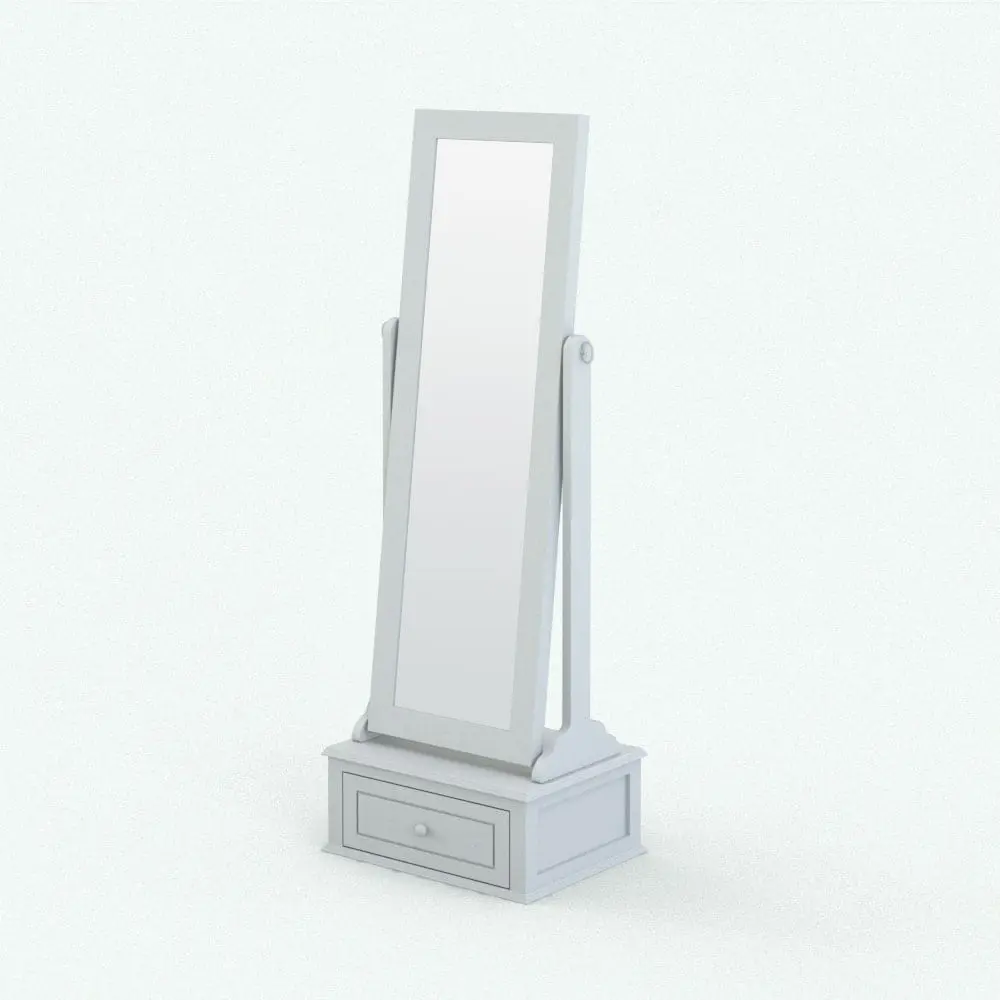 Revit Family / 3D Model - Standing Mirror With Drawer Perspective Standing Revit Mirror Family With Drawer rendered in ambient occlusion style.