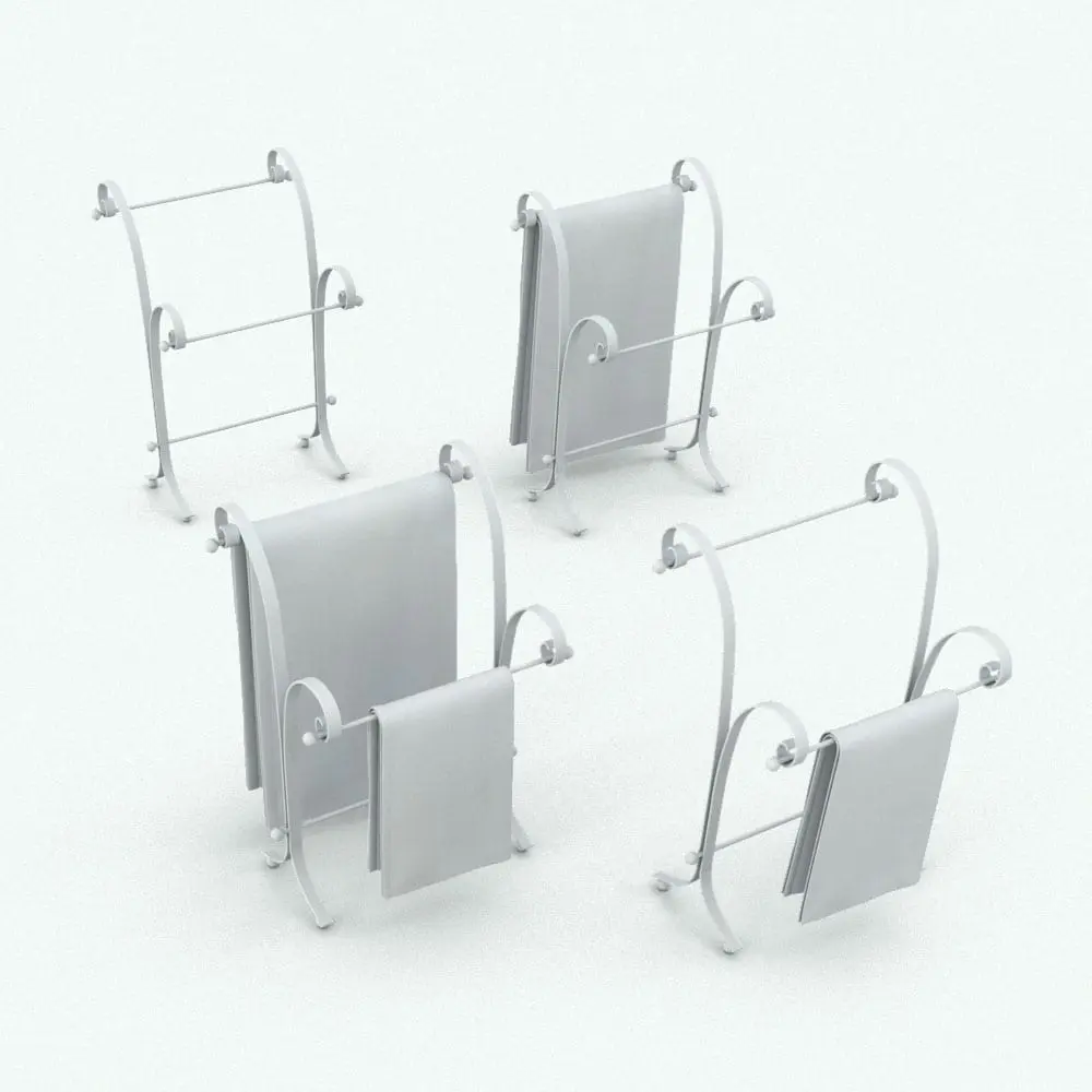 Revit Family / 3D Model - Hand Towel Holder Dual Curves Variations Dual Towel Holder Bathroom Accessories Revit Family in different configurations to showcase its parametric flexibility.