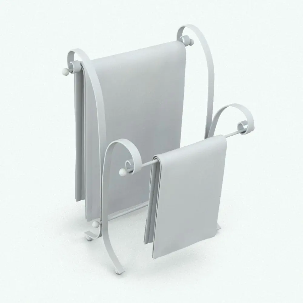 Revit Family / 3D Model - Hand Towel Holder Dual Curves Perspective Dual Towel Holder Bathroom Accessories Revit Family rendered in ambient occlusion mode.