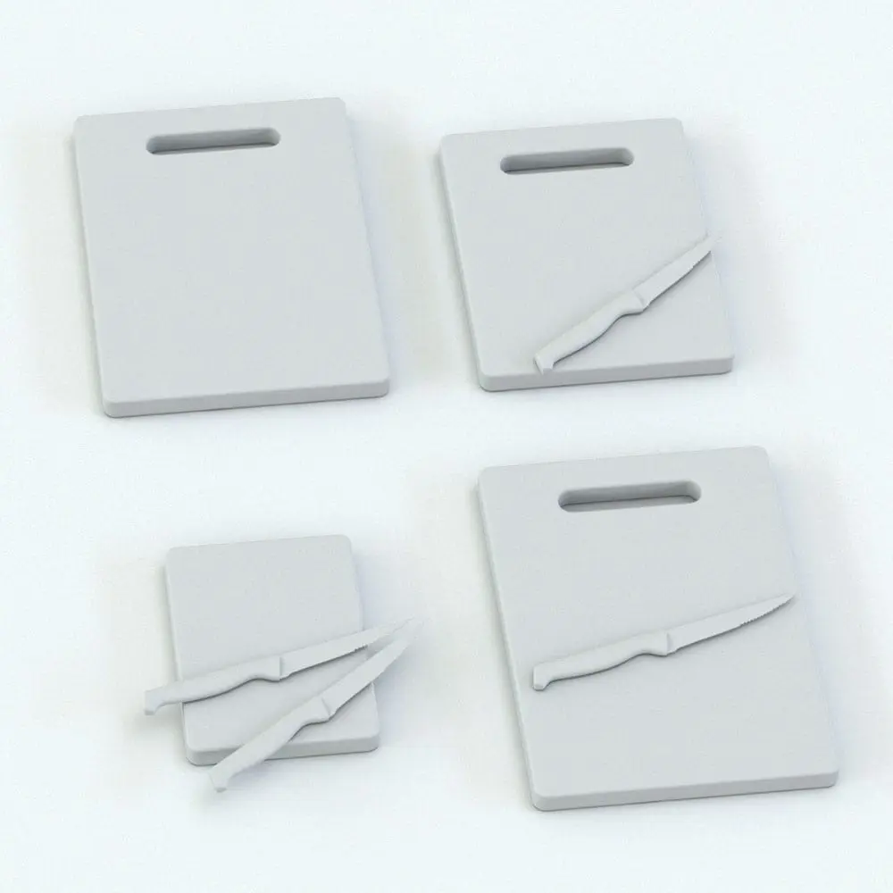 Revit Family / 3D Model - Bamboo Cutting Boards Set Variations Bamboo Boards Revit Kitchen Accessories Family in different sizes and configurations to showcase its parametric flexibility. This Revit kitchen accessories family comes with pre-configured materials (even if you see it in black and white in here). Just insert this Revit decoration family into your projects, and hit the render button for instant results.