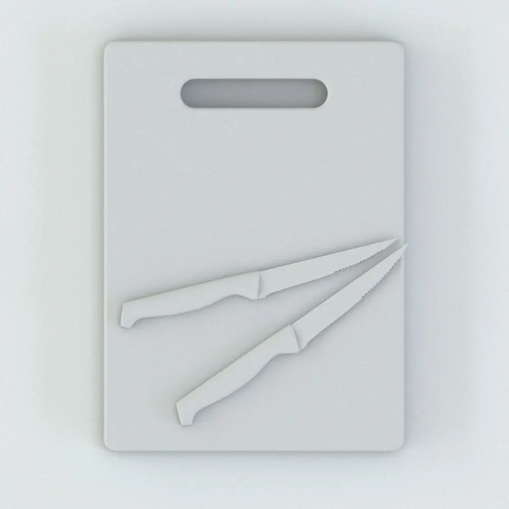 Revit Family / 3D Model - Bamboo Cutting Boards Set Top View 3D Bamboo Boards Revit Kitchen Accessories Family rendered in black and white and in top view to show all the details. This decoration Revit family is ideal for kitchens or restaurant 3D visualizations.