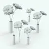 Barberton Daisy Revit Flowers Family shown in different sizes and configurations to showcase their parametric flexibility. These Revit flowers allow you to use them as they are (flowers inside of the vase) or use them separately in case you want to use a different vase or in case you want to 