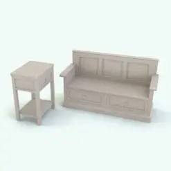 Revit Bench and Revit Side Table Set in a light colored wood finish. This set comes with two fully parametric Revit families that you can use together or independently. Ideal for mudrooms, entryways, hallways, living rooms and more, this Revit Bench and Revit Side Table Set will make a contemporary statement in your Revit project.