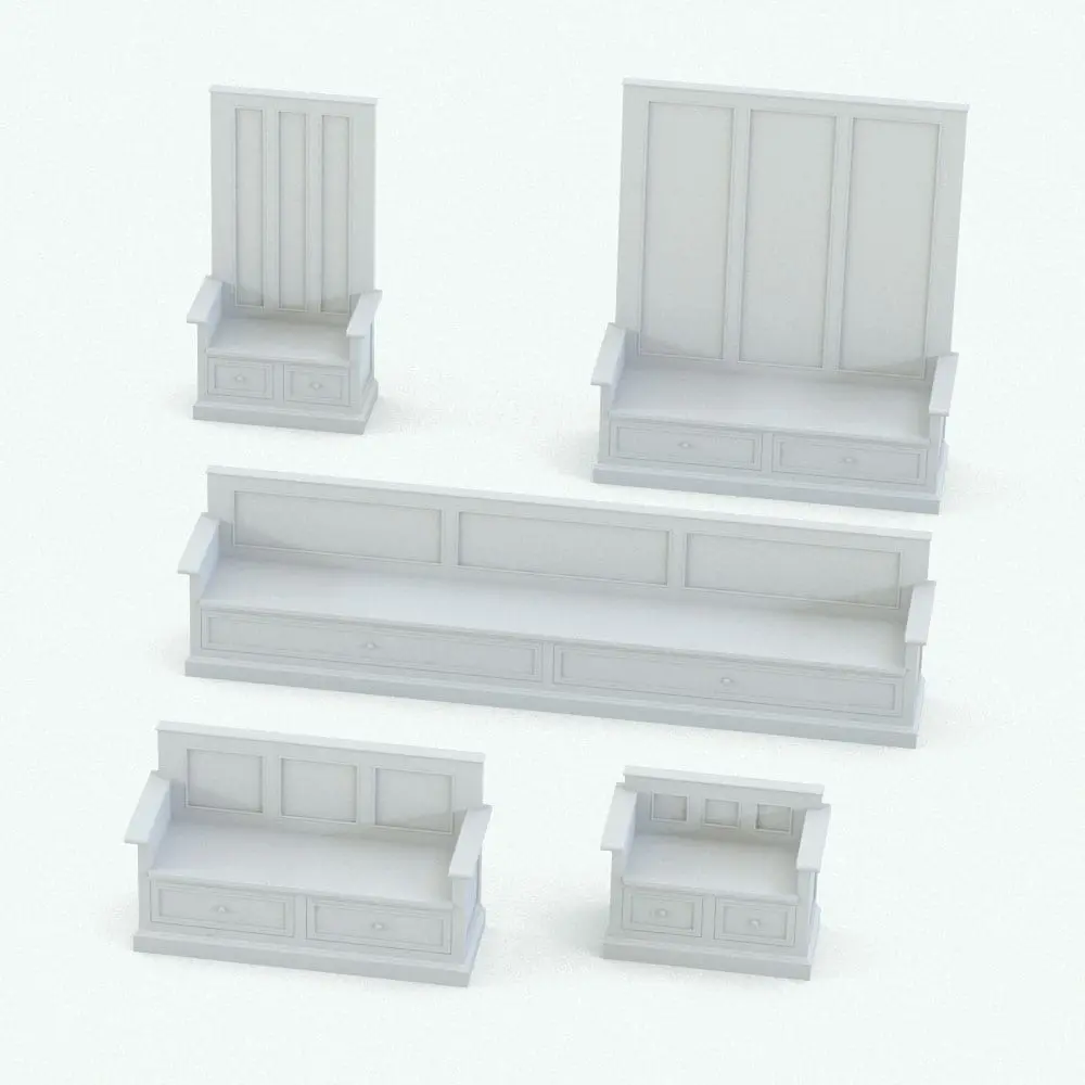 Revit Family / 3D Model - Revit Bench and Revit Side Table Set Variations 1 Revit Bench in different sizes and configurations to showcase its parametric versatility. Use it on its own or in tandem with the side table to create different arrangements and looks. Ideal for modern interior design projects, this Revit bench family will make your renders look finished.