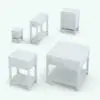 Revit Side Table rendered in black and white (ambient occlusion style) and in different sizes and configurations to showcase its parametric behavior. This side table can be used together with the Revit bench, or on its own in even more spaces, like bedrooms, living rooms, offices and more. Don't wait any longer and get this set of Revit families today.