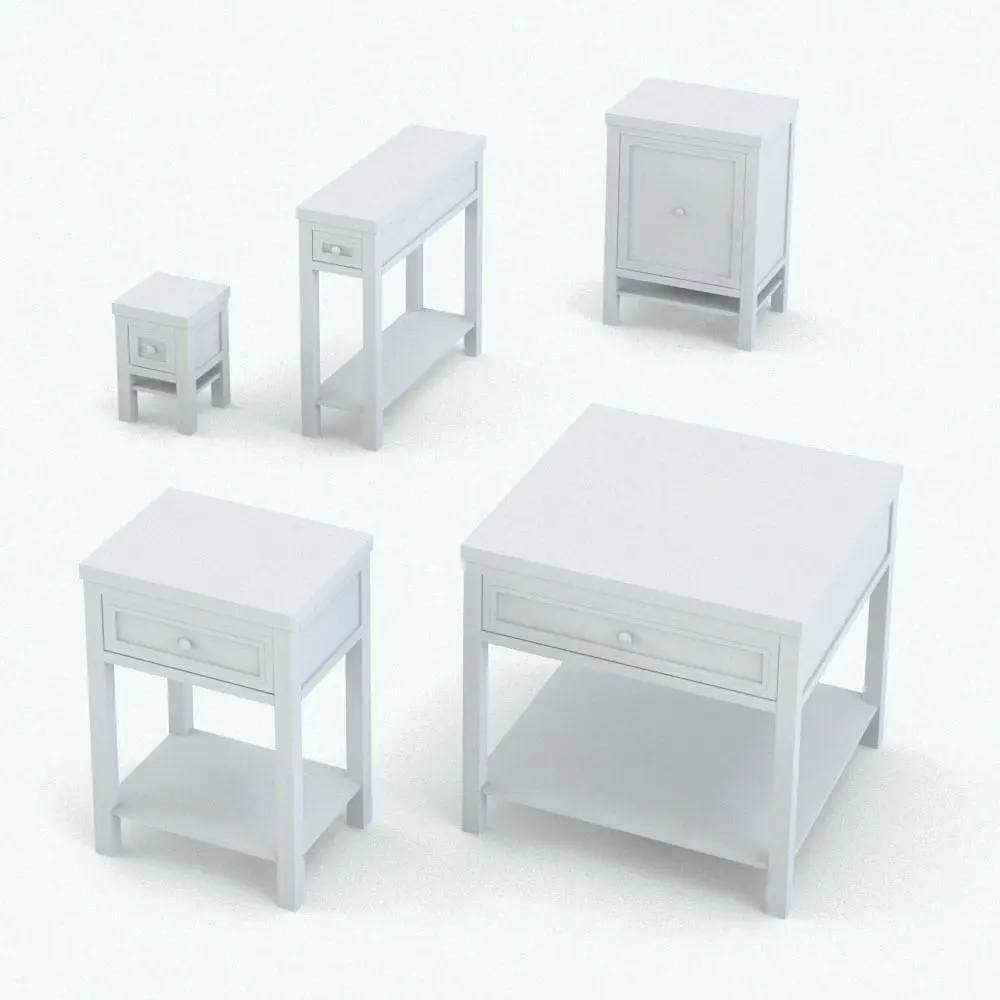 Revit Family / 3D Model - Revit Bench and Revit Side Table Set Variations 2 Revit Side Table rendered in black and white (ambient occlusion style) and in different sizes and configurations to showcase its parametric behavior. This side table can be used together with the Revit bench, or on its own in even more spaces, like bedrooms, living rooms, offices and more. Don't wait any longer and get this set of Revit families today.