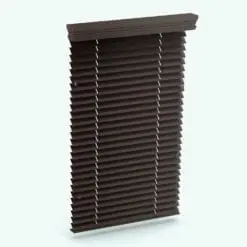 Revit Blinds With Top Molding rendered in a dark chocolate wood finish. This family is fully parametric and you can change the slats angle, the length, the width and even the length of the strings to make it look more realistic! Ideal for either residential, commercial or hospitality settings, this Revit blinds family will transform your spaces in just a few clicks. Get it today and see for yourself.