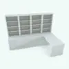 Revit Bookshelf Family With Doors-Drawers-Desk in an arrangement that features the different variations of the bookshelf: with doors, with drawers and with desk. Copy this modular bookshelf as many times as you want and line them up side by side to create larger bookshelves that feel as one. Get this fantastic Revit Bookshelf Family today and explore a world of possibilities with it.