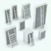 Revit Bookshelf Family With Ladder rendered in black and white (ambient occlusion style) and in different sizes and configurations to showcase its parametric flexibility. Change the dimensions of the bookshelf, the dimensions of the ladder, the visibility of the ladder and more to create completely different looks that match your design intent. Get this Revit Bookshelf Family With Ladder today and see for yourself.