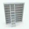 Revit Bookshelf Family With Ladder in 3D and rendered without materials (ambient occlusion style) the see the shapes better. Ideal for residential or hospitality spaces, this traditional looking bookshelf will take your 3D renderings to the next level. Don't wait any longer and add this Revit Bookshelf Family to your cart today.