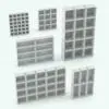 Boxes Bookshelf Revit Family rendered in black and white (ambient occlusion style) and in different sizes and configurations to showcase its parametric flexibility. Ideal for living rooms, institutional spaces, libraries and more, this fully parametric Bookshelf Revit Family will make your spaces stand out immediately.