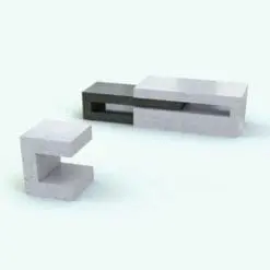 C-Shape Living Room Revit Tables Set rendered in 3D with black and white marble finishes to give them contrast. Ideal for contemporary interior design projects, these side table and coffee table Revit families are ideal to make your 3D renderings stand out. Don't let this opportunity go by and get them today!