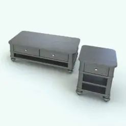 Classic Living Room Revit Tables Set rendered in a gray wood finish and metallic knobs. This set includes a coffee table Revit family and a side table Revit family. Both are fully parametric and easy to use. Use them in tandem for a cohesive look or use them separately for added flexibility. Ideal for modern and elegant spaces, this Classic Living Room Revit Tables Set will make your spaces stand out.