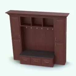 Storage - Coat Rack Revit Family rendered in 3D with a cherry wood finish, a black bench and metallic hooks and handles to add contrast. Fully parametric and easy to use, this coat rack Revit family will make your 3D renderings stand out right away. Get it today and see for yourself.
