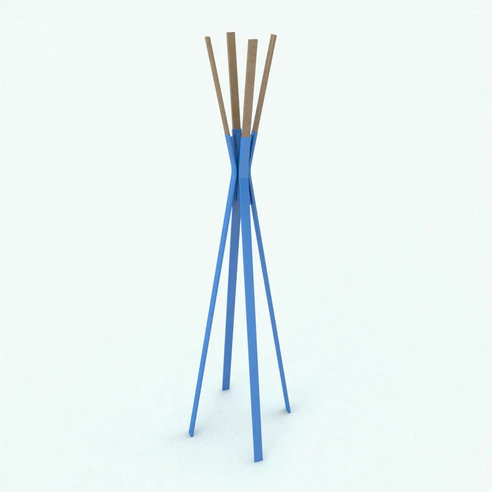 Revit Family / 3D Model - Coat Rack 4 Legs Rendered in Revit Four Legs Coat Rack Revit Family rendered in blue and wooden materials. This family is fully parametric and easy to use in your projects.