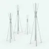 Four Legs Coat Rack Revit Family in different size variations to showcase its parametric flexibility. While this image is rendered in ambient occlusion mode to see all the details, you can use any material on this Revit decoration family.