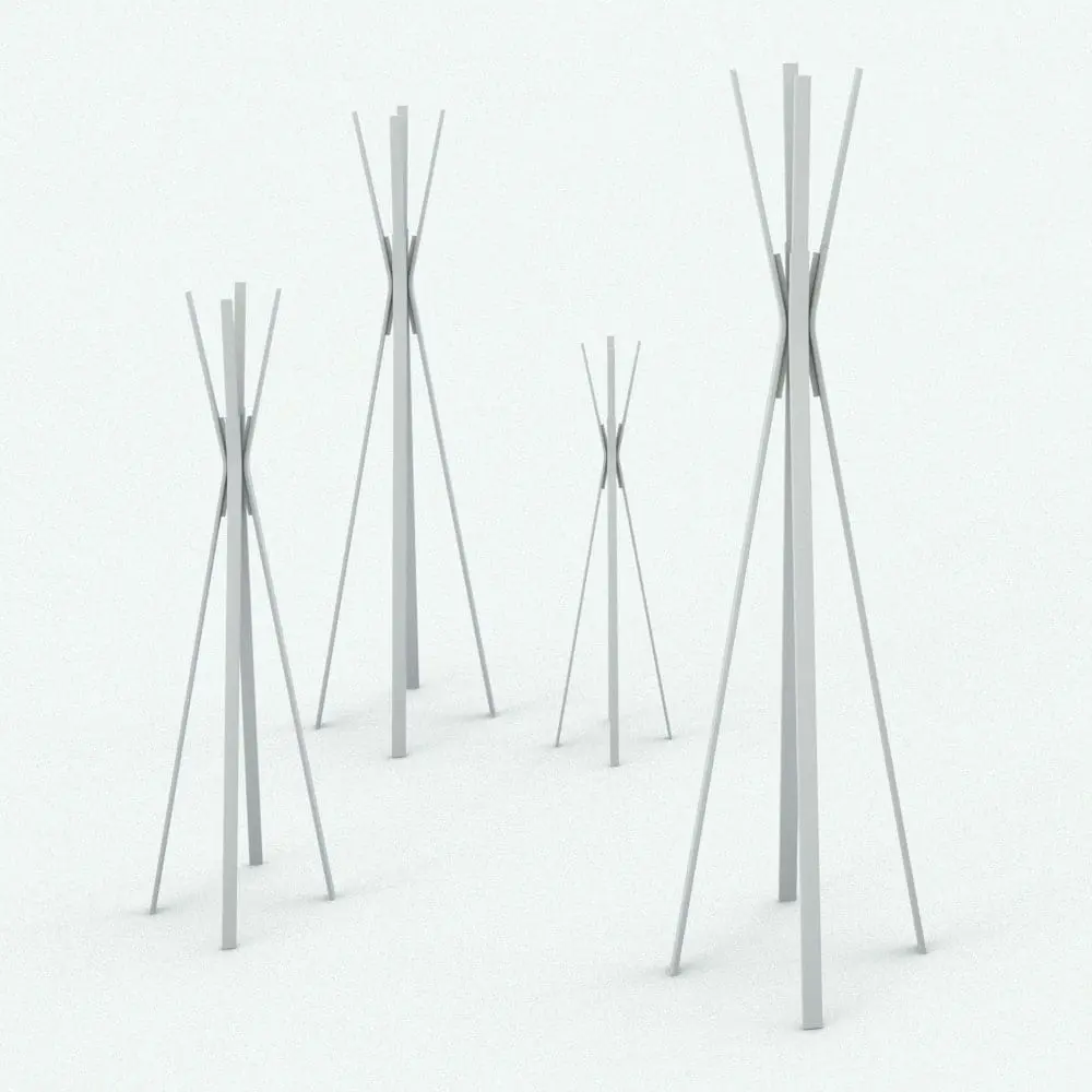 Revit Family / 3D Model - Coat Rack 4 Legs Variations Four Legs Coat Rack Revit Family in different size variations to showcase its parametric flexibility. While this image is rendered in ambient occlusion mode to see all the details, you can use any material on this Revit decoration family.