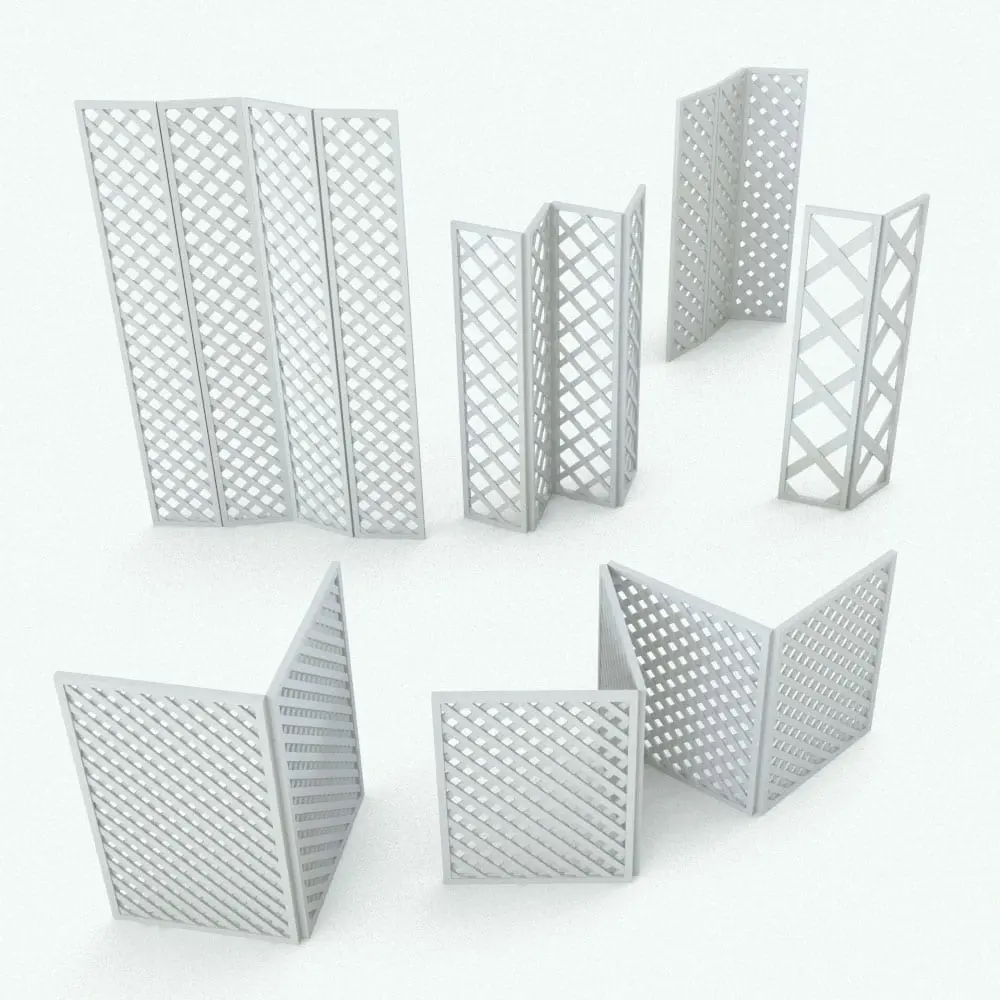 Revit Family / 3D Model - Crisscross Space Divider Variations Crisscross Revit Folding Partition in different sizes and angle configurations to showcase its parametric flexibility. Ideal for interior design projects and to softly divide spaces, this Revit folding partition is the perfect complement to your open concept designs.