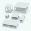 Revit coffee table family rendered in black and white (ambient occlusion style) and in different sizes and configurations to showcase its parametric versatility. These two families are also render ready! Just load them into your Revit project, load the provided textures (or use your own) and hit the render button for instant results! Get this Crosses Side and Coffee Table Revit Families set today and see for yourself.