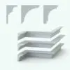 Cross-sectional view of the three included Revit wall sweep families and a 3D ambient occlusion render showcasing their design.