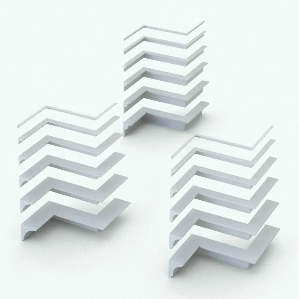 Crown Molding Revit Family Size Variations - Pack 6 Variations in size for the three wall sweep Revit family profiles displayed in ambient occlusion mode.
