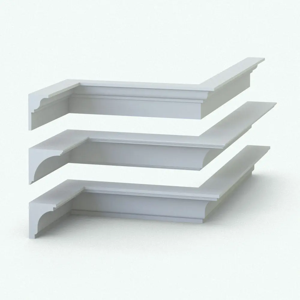 3D View of Revit Wall Sweep Profiles - Pack 6 3D ambient occlusion render of the three included wall sweep Revit profiles, highlighting their details.