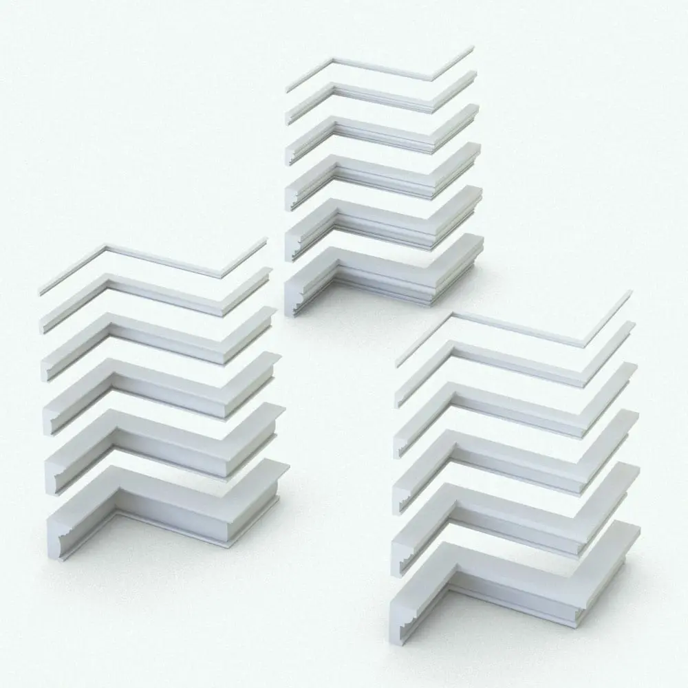 Revit Family / 3D Model - Crown Mouldings Pack 7 Variations Revit Wall Sweep Crown Molding Profiles in different sizes and rendered in black and white to show the shapes better. Don't wait any longer and take your renders to the next level by adding these luxurious Revit Wall Sweep Crown Molding Profiles to them! They will certainly make heads turn.